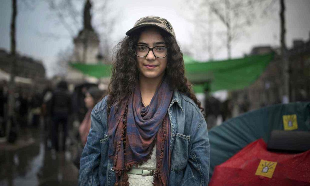 Cherifa, a French student at Paris’ Louis-le-Grand high school, who is taking part in the night-time protests. Photograph: Elliott Verdier/AFP/Getty Images